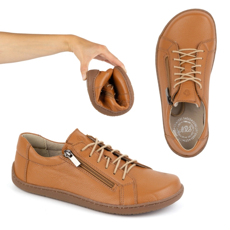 Olivier Zapatos de mujer minimalistas descalzos de piel modelo 1243 rojo naranja 1