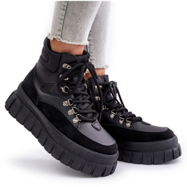 Botines Trapper aislados para mujer con plataforma Jelenia negra negro 9