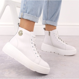 Botines de mujer blancos de piel con plataforma de Filippo DBT6374 5