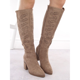 Botas de mujer tacón calado beige Vinceza 16482 4
