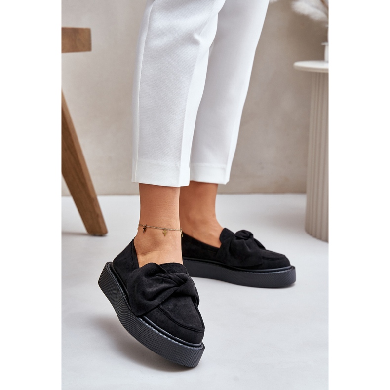 Mocasines De Mujer Con Plataforma Y Lazo, Negro Naivine 2