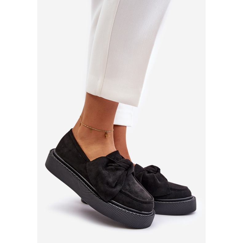 Mocasines De Mujer Con Plataforma Y Lazo, Negro Naivine 1