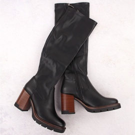 Botas de mujer con tacón y plataforma, elásticas, aislantes, negras Potocki 12246 negro 1