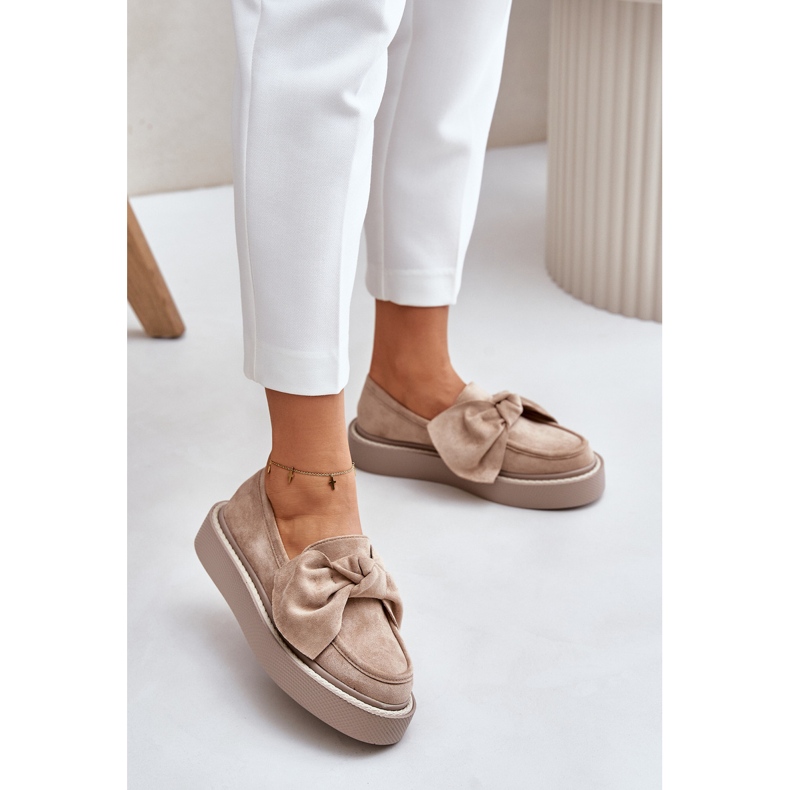 Mocasines De Mujer Con Plataforma Y Lazo, Beige Naivine 2 Mocasines De Mujer Con Plataforma Y Lazo, Beige Naivine 2
