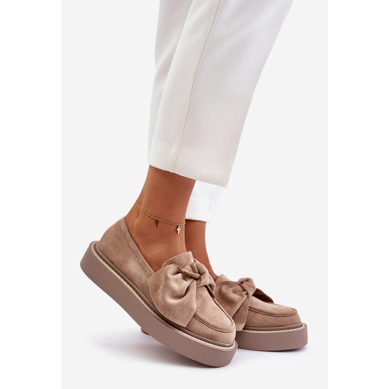Mocasines De Mujer Con Plataforma Y Lazo, Beige Naivine 1