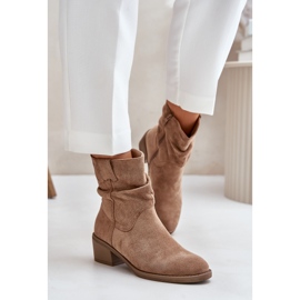 Botines de mujer beige con aislamiento y tacón bajo fruncido Zinanya 4