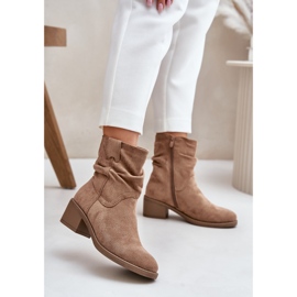 Botines de mujer beige con aislamiento y tacón bajo fruncido Zinanya 3