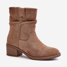 Botines de mujer beige con aislamiento y tacón bajo fruncido Zinanya 5