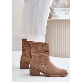 Botines de mujer beige con aislamiento y tacón bajo fruncido Zinanya 7