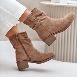 Botines de mujer beige con aislamiento y tacón bajo fruncido Zinanya 8