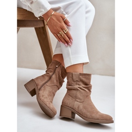Botines de mujer beige con aislamiento y tacón bajo fruncido Zinanya 9