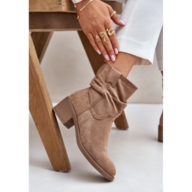 Botines de mujer beige con aislamiento y tacón bajo fruncido Zinanya 10