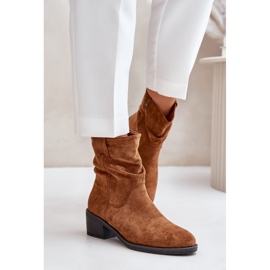Botas de mujer con aislamiento Camel Zinanya y tacón bajo con parte superior fruncida marrón 3