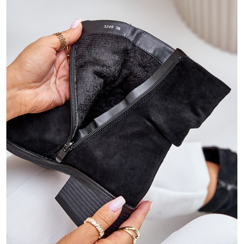 Botines negros de mujer con aislamiento Zinanya y tacón bajo con parte superior fruncida 2