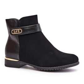 Botas de mujer con tacón plano aislado y detalle dorado, Negro Ravasira 6