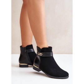 Botas de mujer con tacón plano aislado y detalle dorado, Negro Ravasira 2 Botas de mujer con tacón plano aislado y detalle dorado, Negro Ravasira 2
