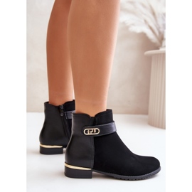 Botas de mujer con tacón plano aislado y detalle dorado, Negro Ravasira 4
