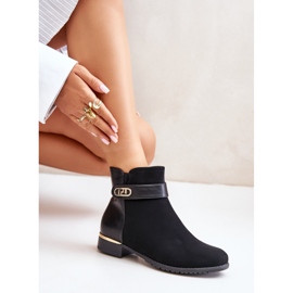 Botas de mujer con tacón plano aislado y detalle dorado, Negro Ravasira 5