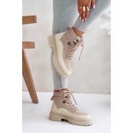 Botas Trapper con cordones de mujer Rabaria Beige 5