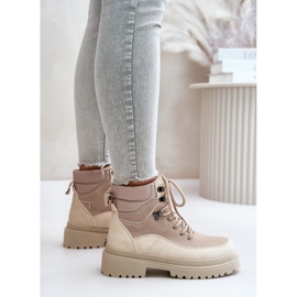 Botas Trapper con cordones de mujer Rabaria Beige 6