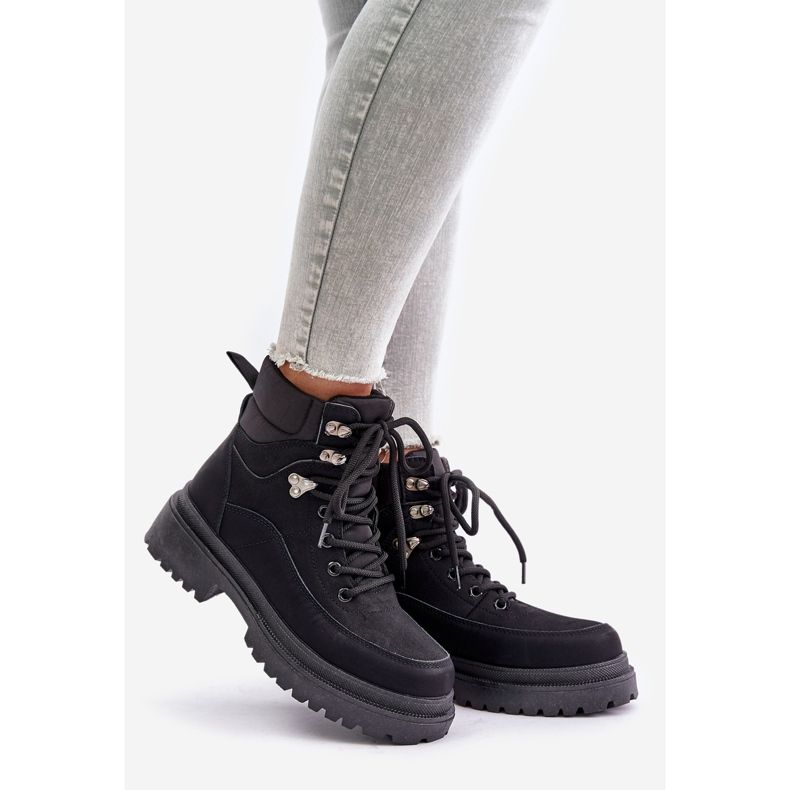 Botas Trapper Mujer Con Cordones Negro Rabaria 1 Botas Trapper Mujer Con Cordones Negro Rabaria 1