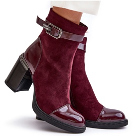 S.Barski Botas de mujer aisladas con tacón alto y hebilla decorativa D&amp;A MR880-085 Burdeos rojo 11