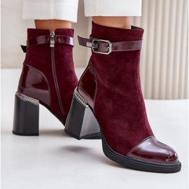 S.Barski Botas de mujer aisladas con tacón alto y hebilla decorativa D&amp;A MR880-085 Burdeos rojo 6