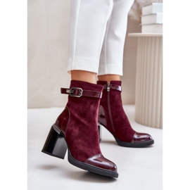 S.Barski Botas de mujer aisladas con tacón alto y hebilla decorativa D&amp;A MR880-085 Burdeos rojo 3