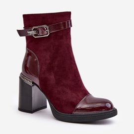 S.Barski Botas de mujer aisladas con tacón alto y hebilla decorativa D&amp;A MR880-085 Burdeos rojo 5