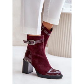 S.Barski Botas de mujer aisladas con tacón alto y hebilla decorativa D&amp;A MR880-085 Burdeos rojo 4