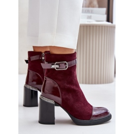 S.Barski Botas de mujer aisladas con tacón alto y hebilla decorativa D&amp;A MR880-085 Burdeos rojo 8