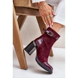 S.Barski Botas de mujer aisladas con tacón alto y hebilla decorativa D&amp;A MR880-085 Burdeos rojo 10