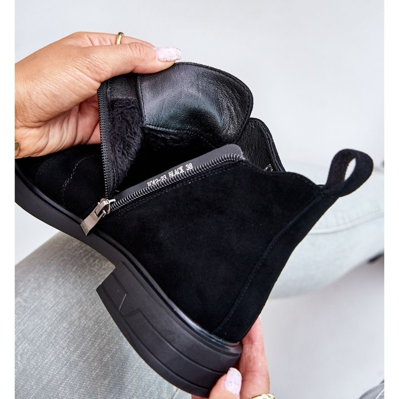 S.Barski Botas bajas de ante con tacón plano con aislamiento D&amp;A JC42-23 Negro 2