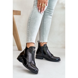 Botas bajas de mujer de charol con tacón plano, negro cálido S.Barski HY42-120 Negro 2 Botas bajas de mujer de charol con tacón plano, negro cálido S.Barski HY42-120 Negro 2