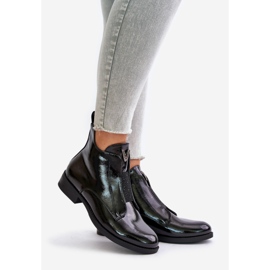 Botas bajas de mujer de charol con tacón plano, negro cálido S.Barski HY42-120 Negro 1 Botas bajas de mujer de charol con tacón plano, negro cálido S.Barski HY42-120 Negro 1