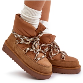 Botas de nieve para mujer de ante con cordones gruesos D.Franklin DFSH375003 Marrón 13