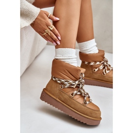 Botas de nieve para mujer de ante con cordones gruesos D.Franklin DFSH375003 Marrón 3