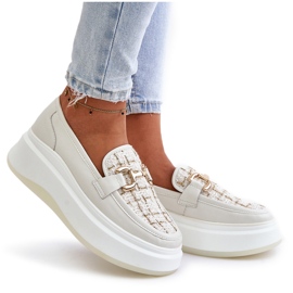 Mocasines De Mujer De Piel Con Plataforma Y Adorno Dorado Vinceza 89105 Beige Claro 8