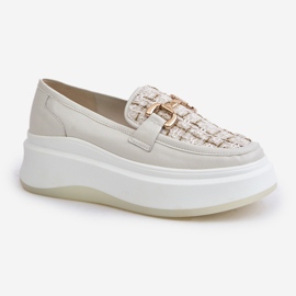 Mocasines De Mujer De Piel Con Plataforma Y Adorno Dorado Vinceza 89105 Beige Claro 4