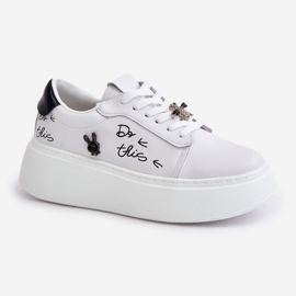 Zapatillas Deportivas De Mujer De Piel Con Plataforma Con Alfileres Y La Inscripción Vinceza 89102 Blanco 4