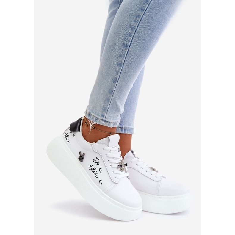 Zapatillas Deportivas De Mujer De Piel Con Plataforma Con Alfileres Y La Inscripción Vinceza 89102 Blanco 1
