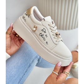 Zapatillas Mujer De Piel Con Plataforma Con Alfileres Y La Inscripción Vinceza 89102 Beige 2