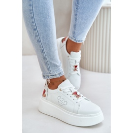 Vinceza Deportivas Mujer de Piel con Plataforma con Pin y Flor Decorativa 89100 Blanco 4