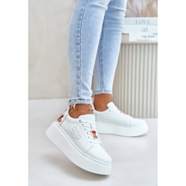 Vinceza Deportivas Mujer de Piel con Plataforma con Pin y Flor Decorativa 89100 Blanco 3