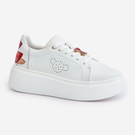 Vinceza Deportivas Mujer de Piel con Plataforma con Pin y Flor Decorativa 89100 Blanco 5