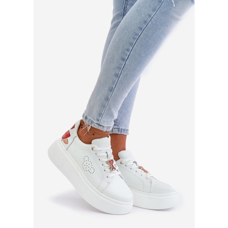 Vinceza Deportivas Mujer de Piel con Plataforma con Pin y Flor Decorativa 89100 Blanco 1