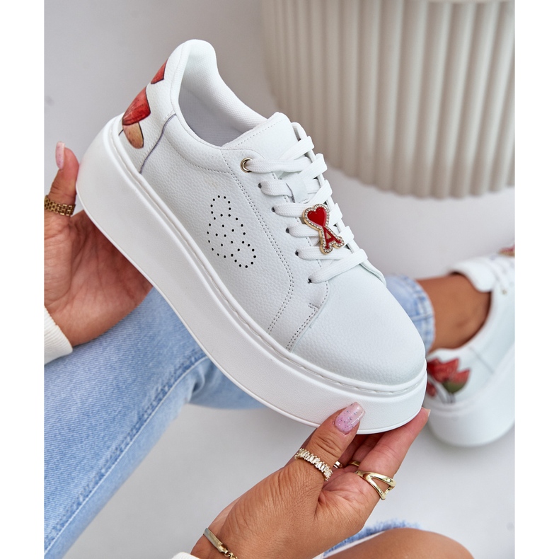 Vinceza Deportivas Mujer de Piel con Plataforma con Pin y Flor Decorativa 89100 Blanco 2
