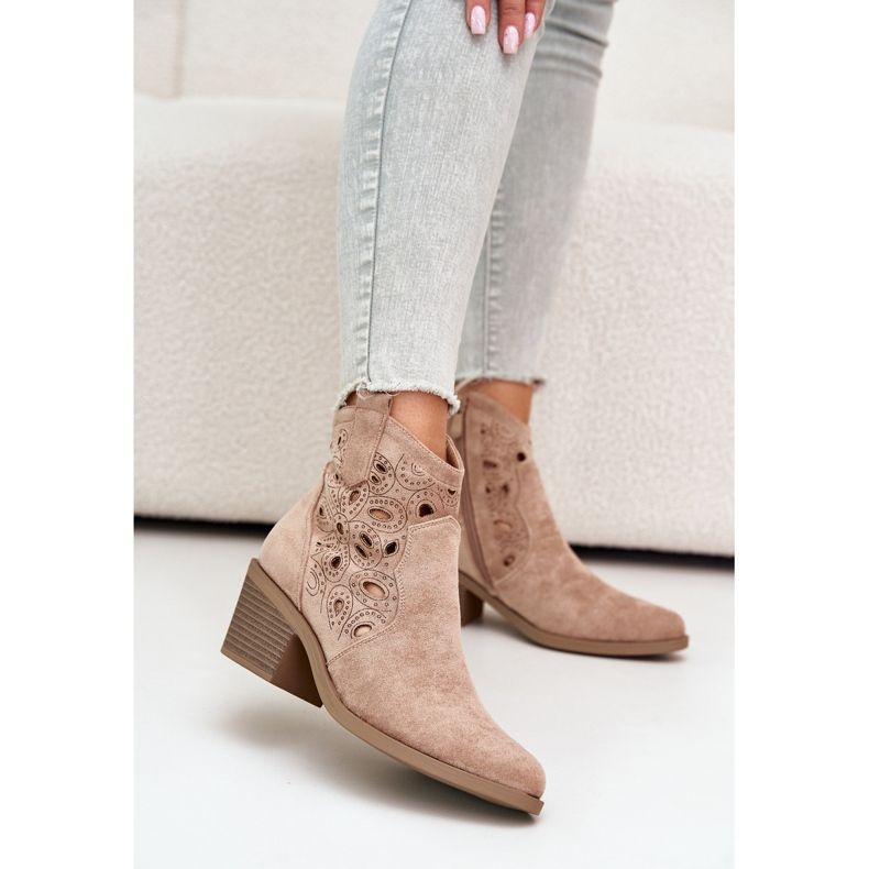 S.Barski Botas Cowboy Mujer Ante Calado Beige Daxon 1