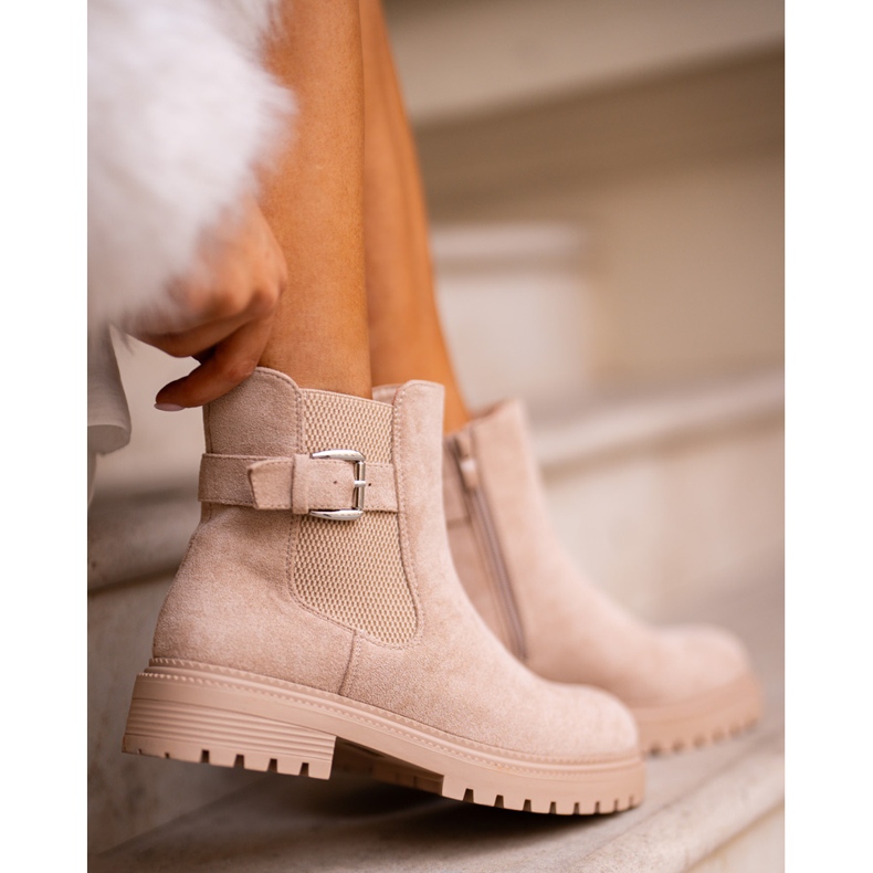 Botas Chelsea aislantes con cremallera y hebilla, Beige Kikiella 2
