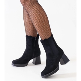Botas negras con puntera cuadrada en tacón, ante ecológico Hesca negro 1 Botas negras con puntera cuadrada en tacón, ante ecológico Hesca negro 1